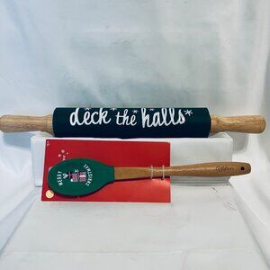 Faberware "Deck the Halls" Rolling Pin-Wilton Wooden Spoon "Merry Christmas"